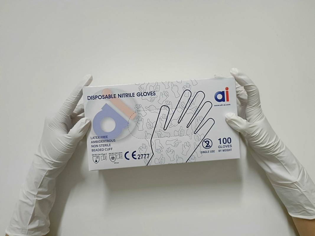Disposable White Nitrile Gloves For Cleaning, 100 Pcs Per Box